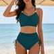 thumbnail image 1 of Trajes de baño Tankini Amzcrzy para mujer, trajes de baño, trajes de baño Bikini con control de abdomen Conjunto de traje de baño con cordones de color sólido casual y de moda para mujer Verde, L, 1 of 6