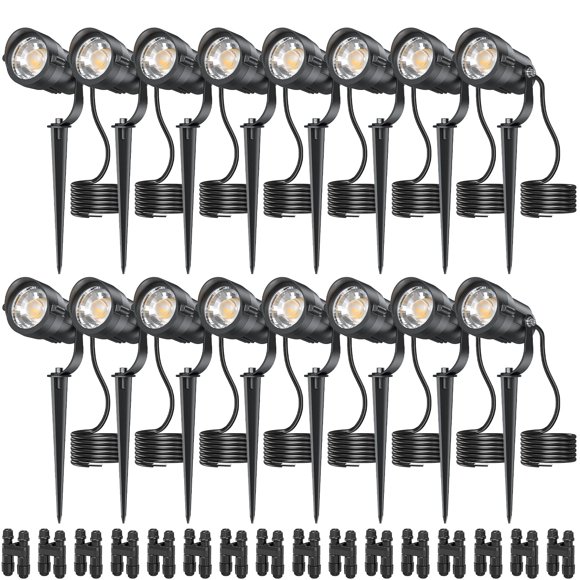 HIBOITEC 12W Low Voltage Landscape Lighting with Connectors Spotlights Landscape Lights Kit 12-24V AC/DC IP65 Waterproof 2900K for House Yar