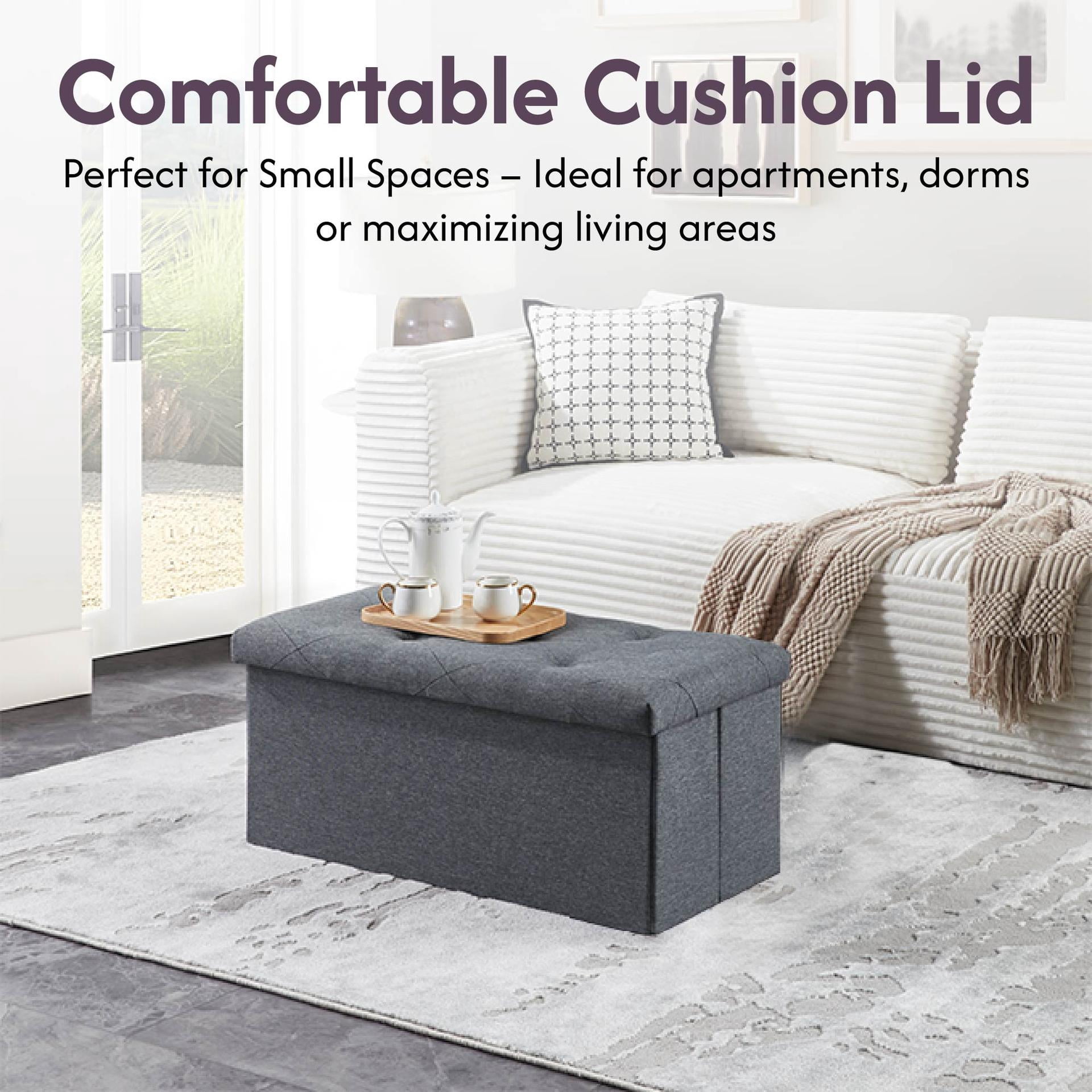 30''W Folding Storage Ottoman Bench, Footrest Stool with Hidden Compartment