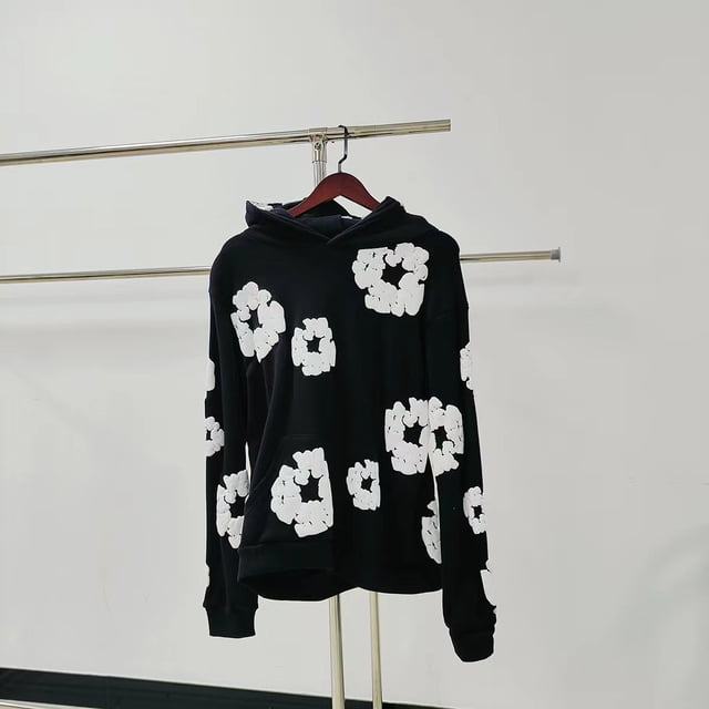 Sweat à Capuche en Denim avec Imprimé en Mousse Kapok, Unisexe