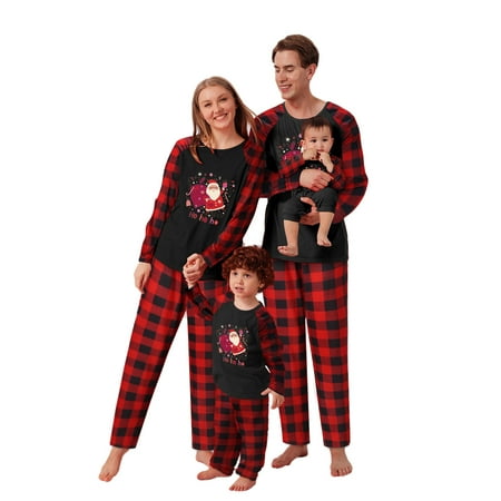 

TANGNADE Family Pajamas Sets Christmas Pj S Long Sleeve Tee And Plaid Pants Loungewear-Women：XL