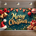 thumbnail image 5 of Red & Gold Christmas Banner Festive Design Xmas Display Christmas Themed Star Pattern Holiday Backdrop for Christmas Party Holiday Gathering Indoor Decoration, 5 of 9
