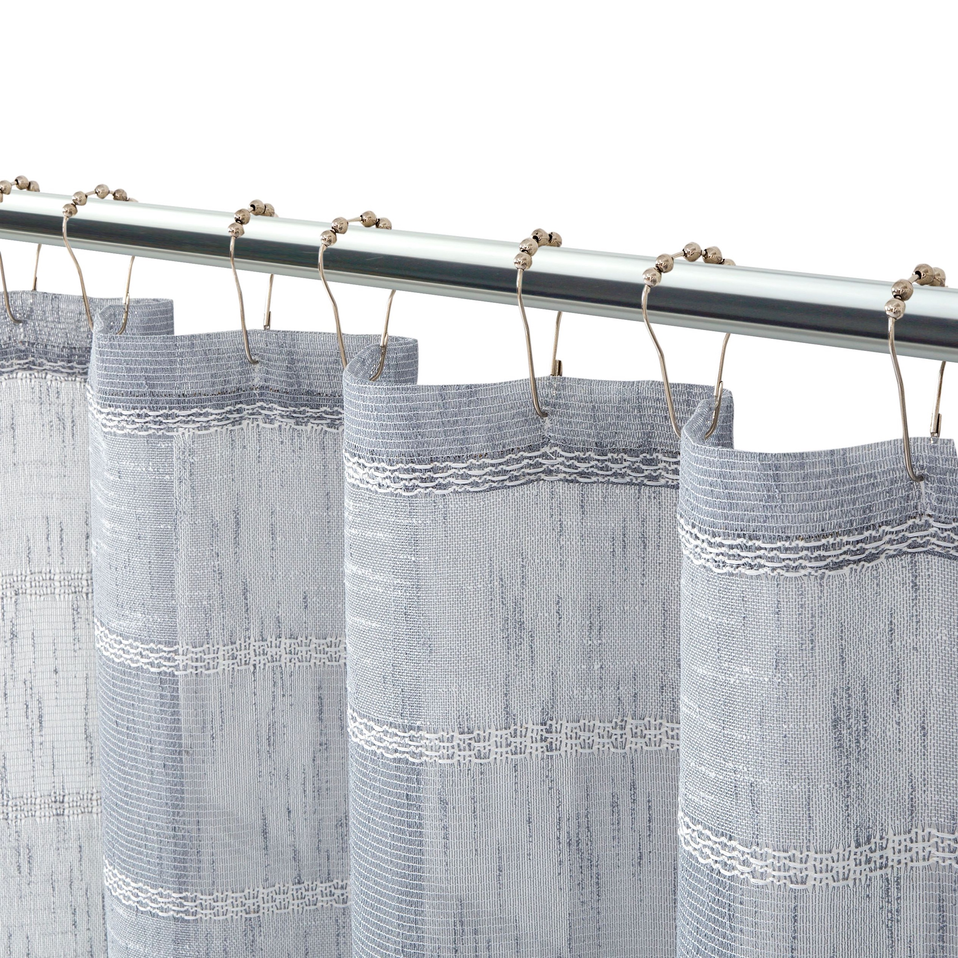 Dainty Home Megan Striped Fabric Polyester Shower Curtain, 70 inch x 72 inch, Silver