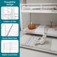 thumbnail image 4 of UHOMEPRO White Twin Metal Triple Bunk Bed Frame, Convertible 3 in 1 Twin Bunk Bed, Heavy Duty Steel Bed Frame with Guardrails and Ladder, Space Saving Bed for Dorms, Guest Rooms, 4 of 9