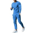 thumbnail image 2 of Kayannuo Sweat Pants for Men Spring Back to School Men's Solid Color Suit Round Neck Long Sleeve T-Shirt Trousers Tight Two Piece Set Light Blue, 2 of 5