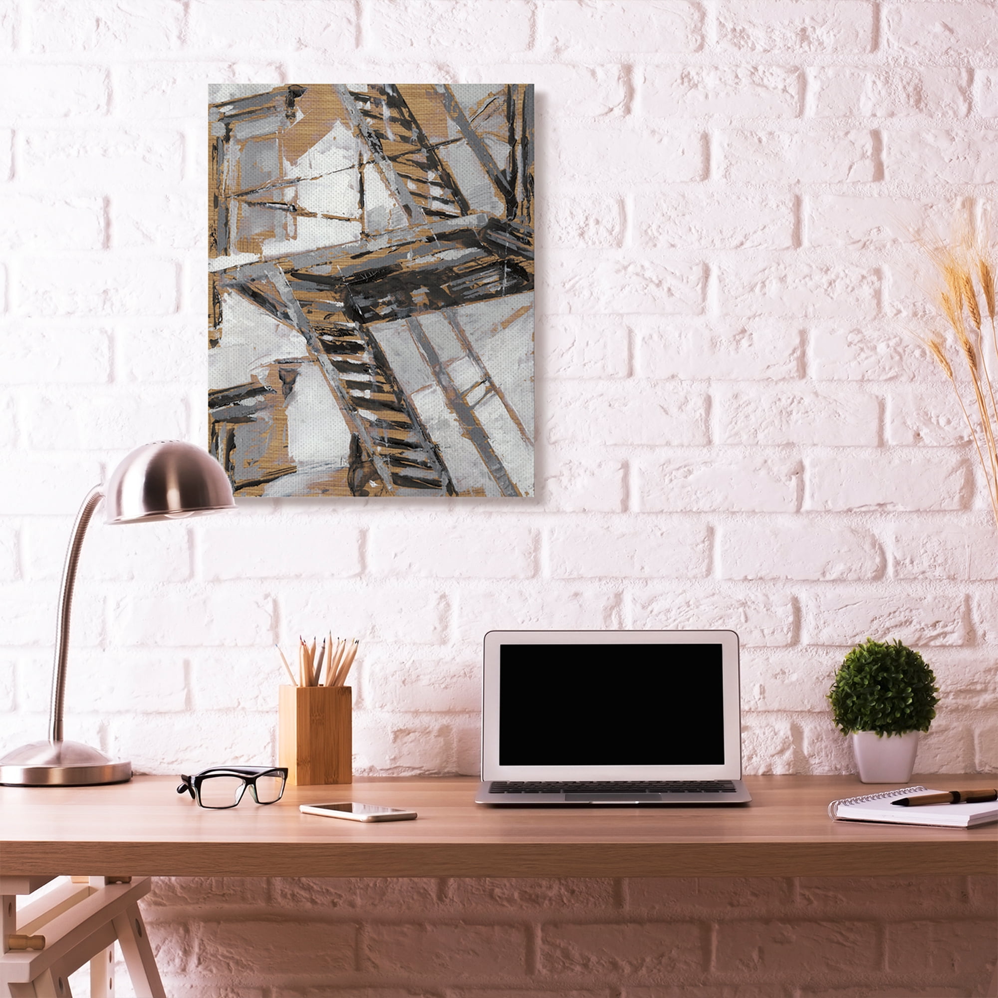 Stupell Home Décor Abstract Fire Escape Gold Silver City Painting Canvas Wall Art by Ethan Harper