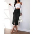 thumbnail image 3 of Women'S Jean Skirt Stretch High Waisted Frayed Raw Hem A Line Denim Midi Skirt with Pockets Black S, 3 of 8