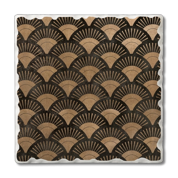 CounterArt "Gilded Fan" 1 Pack Absorbent Stone Tumbled Tile Coaster 4" by 4"