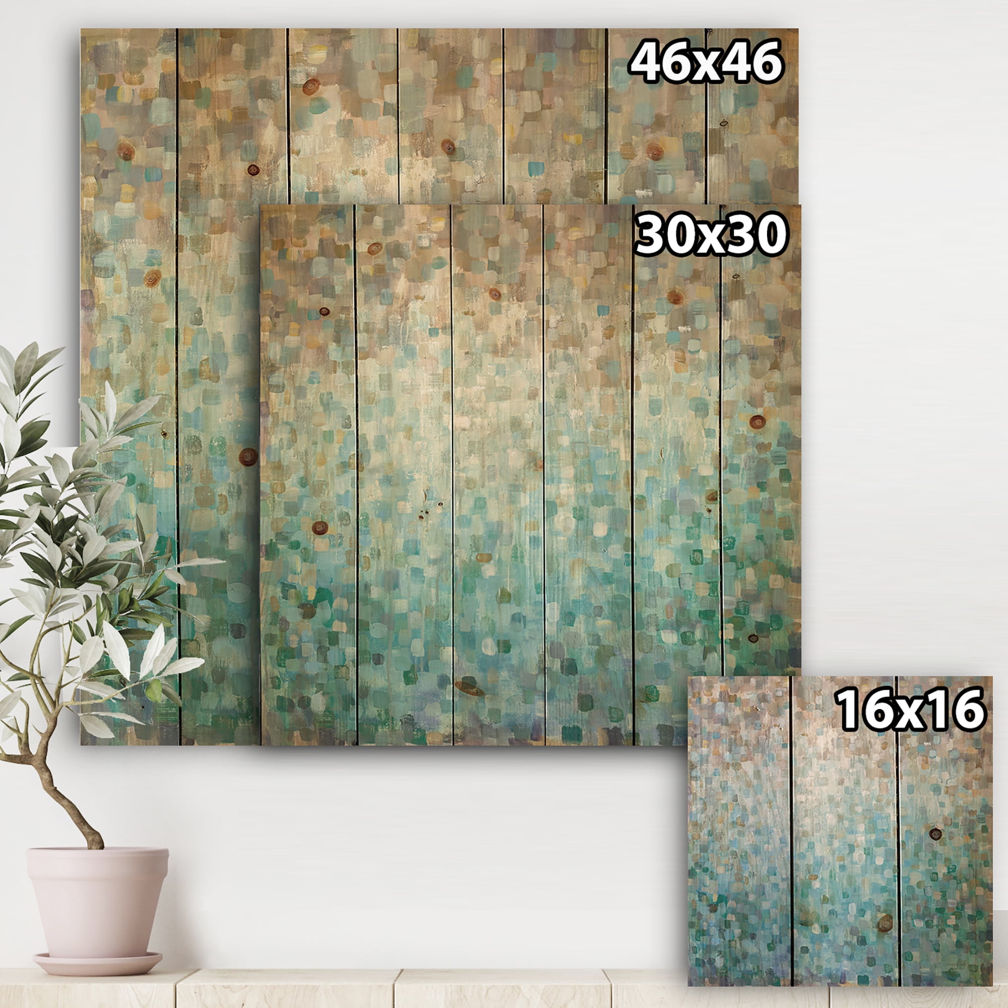Designart 'Abstract Blue Blocked' Nautical & Coastal Print on Natural Pine Wood