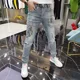 thumbnail image 2 of Pantalones vaqueros ajustados con estampado gráfico para hombre, pantalones vaqueros ajustados estilo punk con diamantes de imitación, pantalones vaqueros ajustados y holgados de estilo gótico para in, 2 of 4