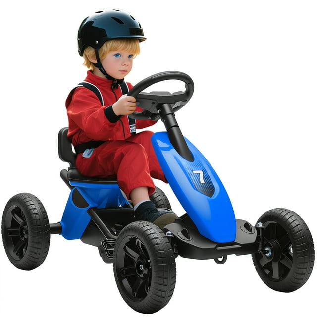 Qaba Kart à Pédales pour Enfants de 2 à 5 Ans avec Roues EVA Silencieuses, Bleu