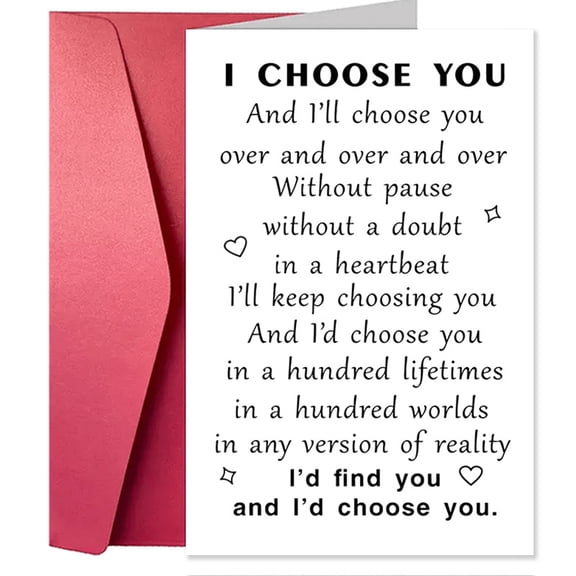 Romantic "I Choose You" Greeting Card - Blank Inside with Red Envelope - Perfect for Love Notes and Anniversaries