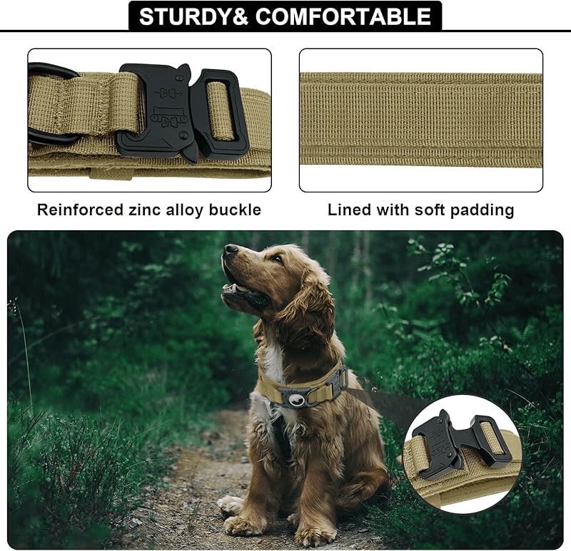 WAAYEE Tactical AirTag Dog Collar - Heavy Duty, Adjustable Collar Compatible with AirTag, with Control Handle for Medium/Large Dogs(Airtag Not Included)
