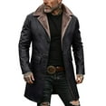 thumbnail image 3 of Men's Solid Color Button Pocket Work Wear Jacket with Plus Velvet Leather, Long Casual Coat for Winter Outdoor Adventures, Work, and Holiday Gatherings,Black,L, 3 of 6