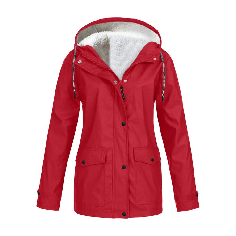 IMSHIE Womens Lightweight Rain Jackets Women Winter Thickened Warm Lined Hooded Jacket Waterproof Autumn Winter Raincoat with Hood and Pockets Black Pink Yellow Red Navy Blue normal in Nepal at NPR 15...