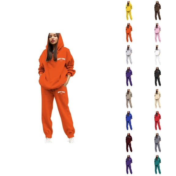 New York Sweat Suits for Womens 2 Piece 2026 Fall Winter Trendy Hoodie and Jogger Sweatpants Matching Set Streetwear