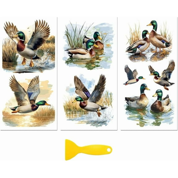 Rub on Transfer Decal Sticker for Furniture Craft Decor 6"x12" Mallard Duck and Pond 3Pcs Waterproof UV DTF Transfer for Drawer Dresser Glass Porcelain Wood Plastic Window colorful