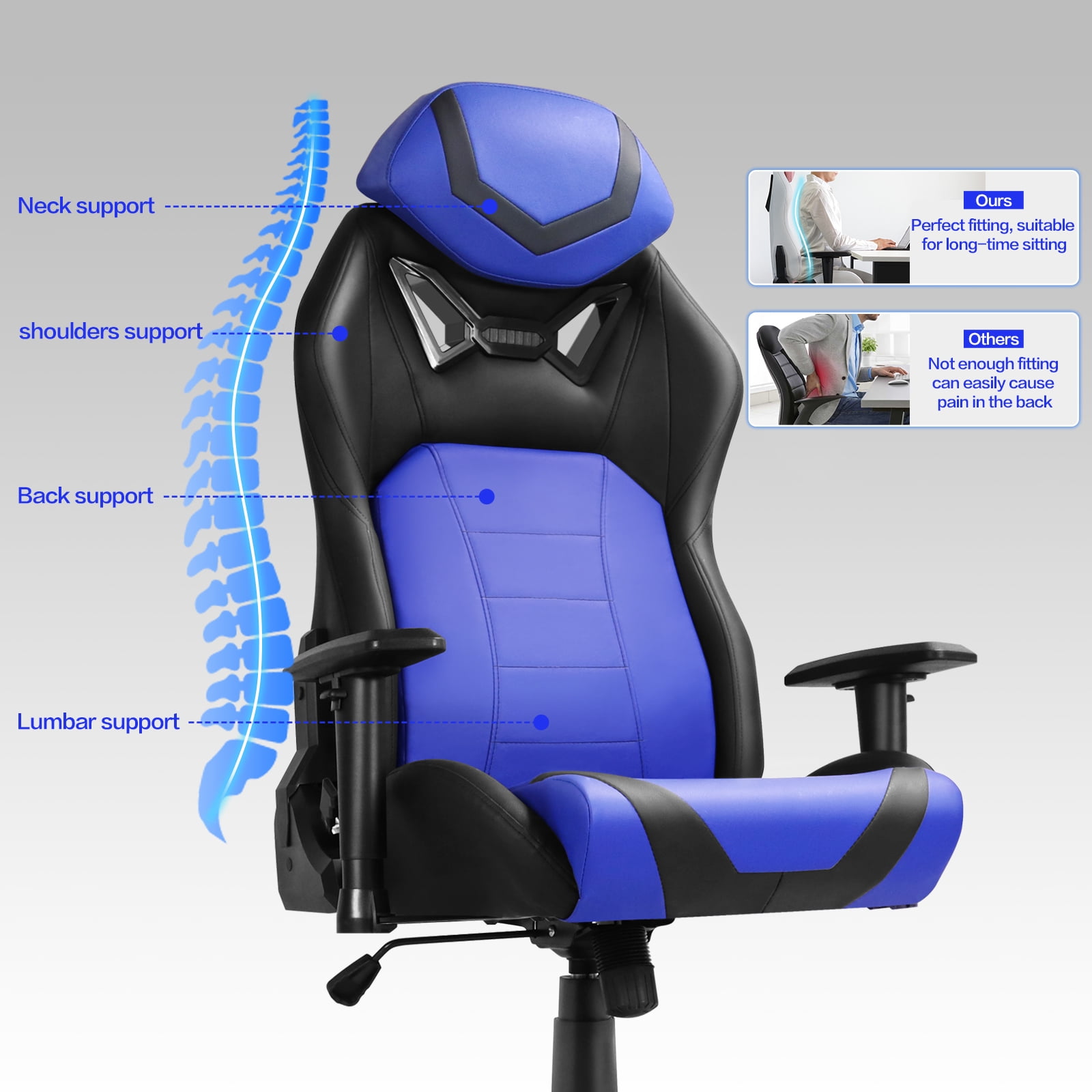 Ergonomic Gaming Chairs for Adults with High-Density Memory Foam | Swivel Comfortable Office Chair, Big and Tall Video Game Chair, High Back Computer Chair for Home, Office, Blue Black