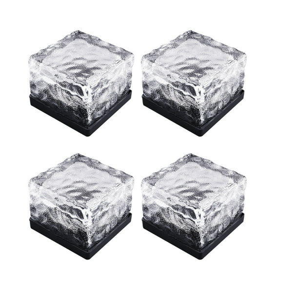 4pcs Solar Glass Brick Light Waterproof LED Landscape Light for Garden Courtyard Pathway Patio Lawn Pond (White)