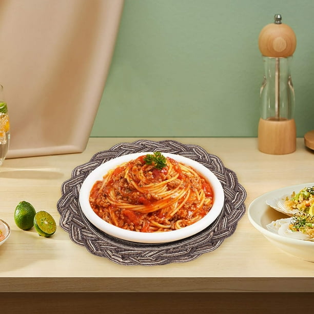 Alfombra de mesa de comedor redonda de algodón Ramie | Manteles individuales resistentes al calor e impermeables | 18cm | Elegante diseño tejido para uso en el hogar, la mesa de café y el
