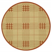 SAFAVIEH Courtyard Fulham Geometric Checkers Indoor/Outdoor Area Rug, 6'7" x 6'7" Round, Natural/Terracotta
