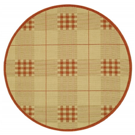 SAFAVIEH Courtyard Fulham Geometric Checkers Indoor/Outdoor Area Rug, 6'7" x 6'7" Round, Natural/Terracotta