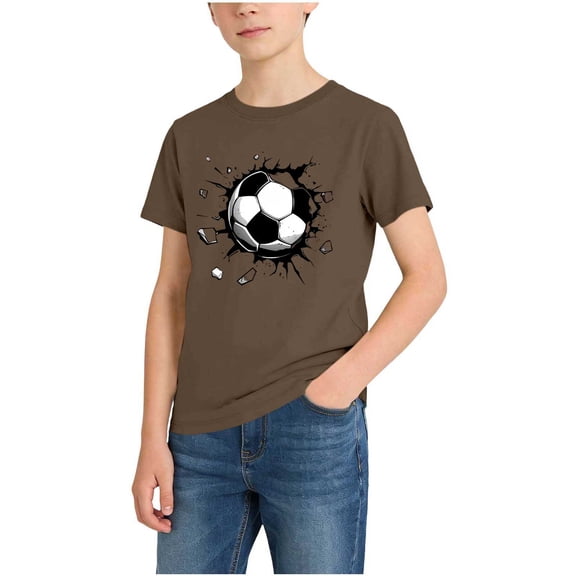 WRKEKC Boys T-Shirts Kids Soccer Print Round Neck Short Sleeve Casual Cotton Tee for Daily Wear 2-13 Years