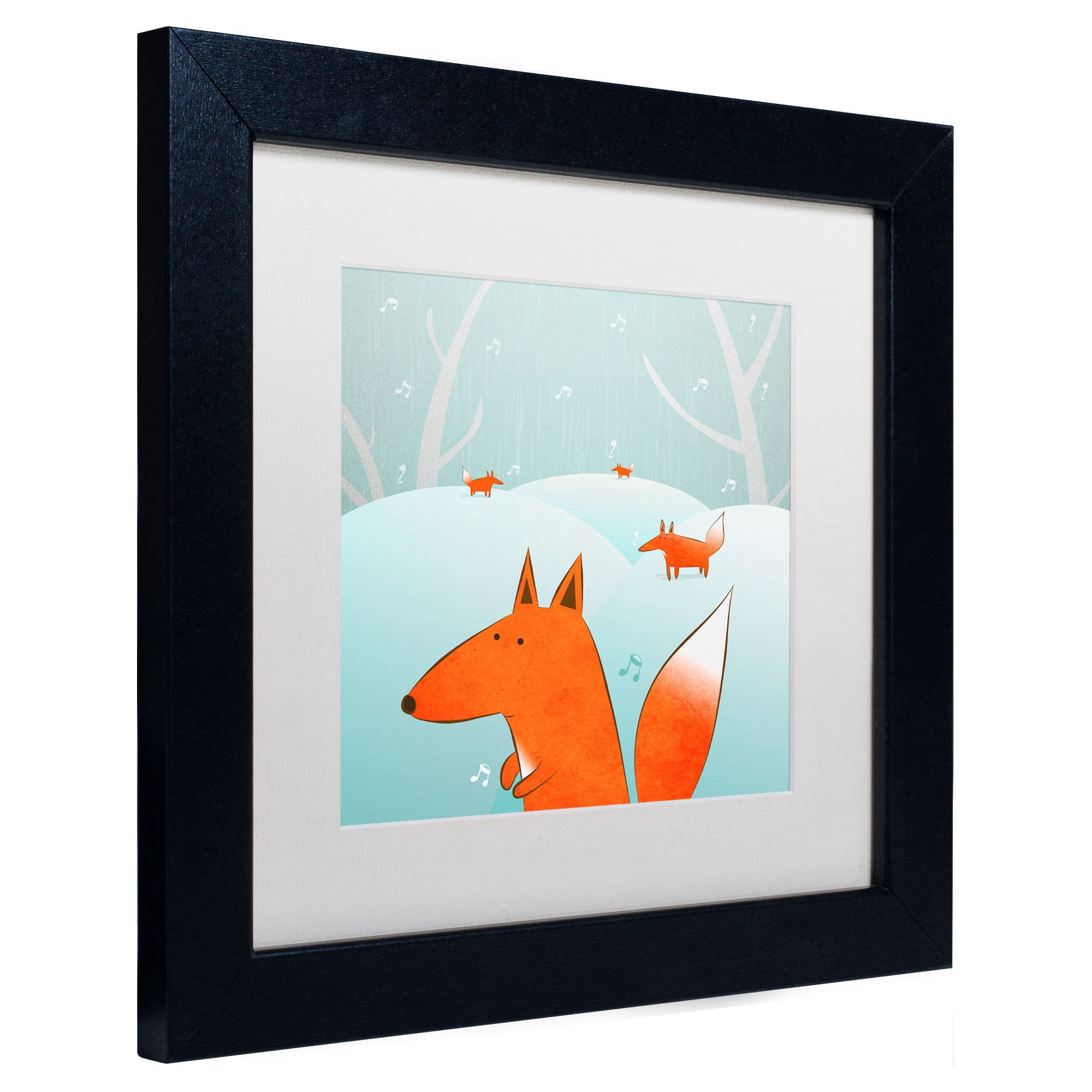 Trademark Fine Art "Winter Foxes" Canvas Art by Carla Martell, White Matte, Black Frame