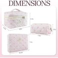 thumbnail image 4 of Quilted Makeup Bag, Cute Floral Cotton Cosmetic Bag set, Coquette Bow Makeup Pouch Large Travel Toiletry Bag, 4 of 5