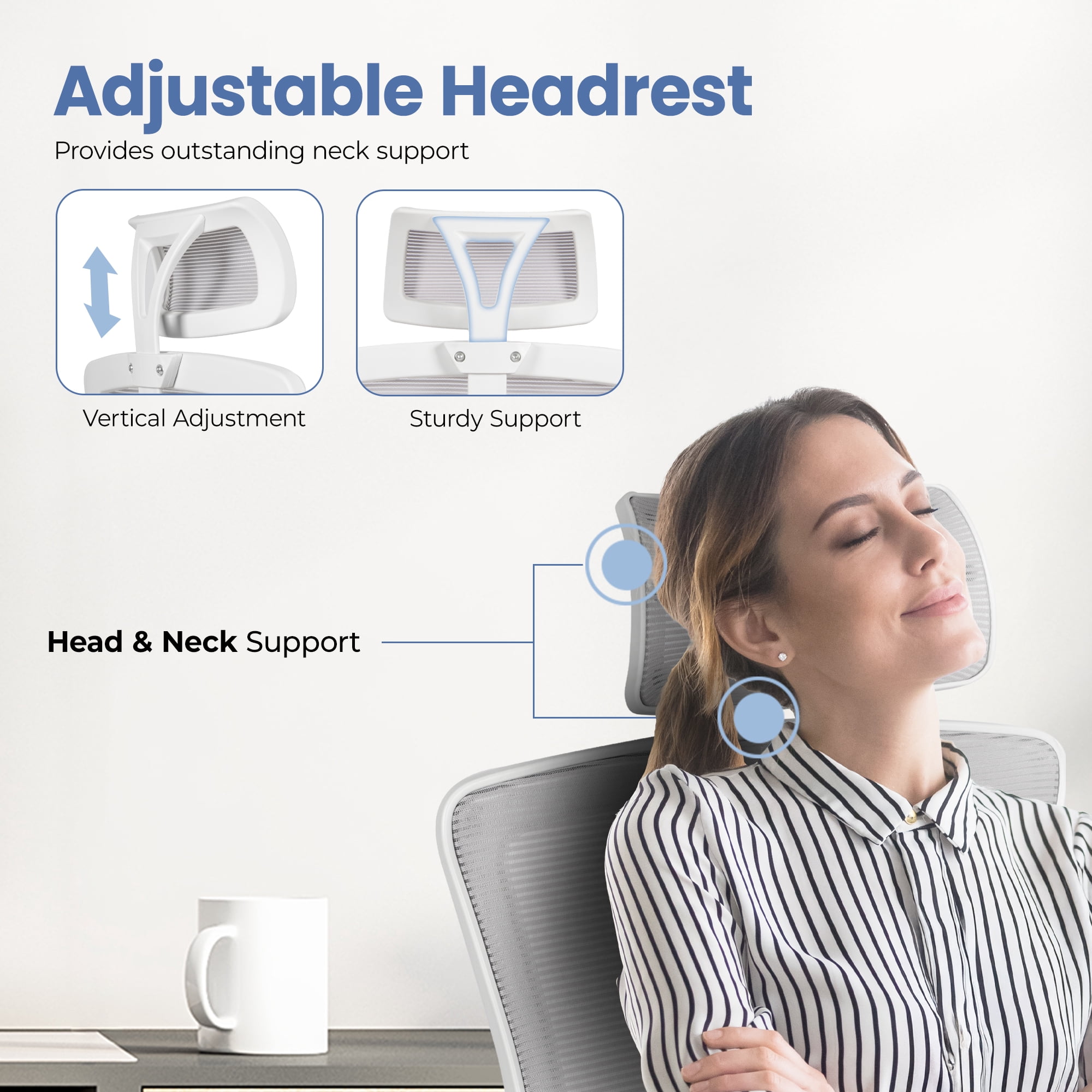 CELTOSS Ergonomic Office Chair, High Back Flip-Up Armrests Design, Adjustable Mesh Headrest and Lumbar Support, Beige