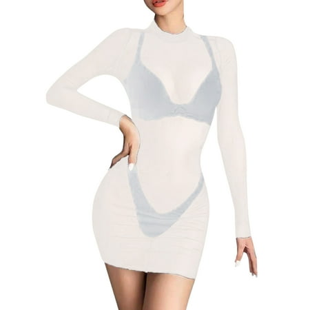 

Yubnlvae Women Beach Mesh Bathing Suit Cover Up Clubwear Robe Lace Lingerie See Through Dresses Underwear