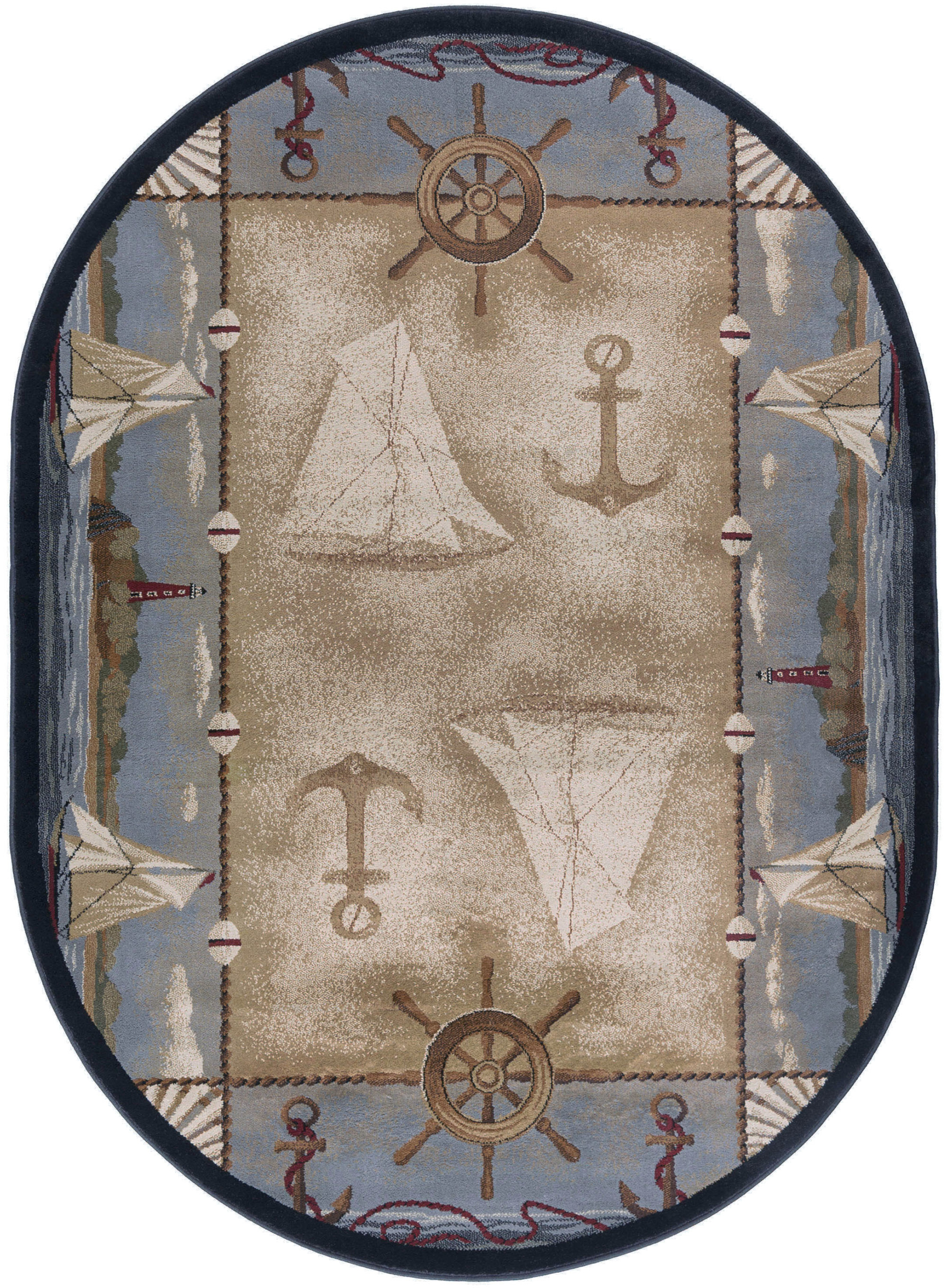 Novelty Area Rug (3'11'' x 5'3'' Oval) Lodge Beige, Steel Blue Indoor Oval Easy to Clean