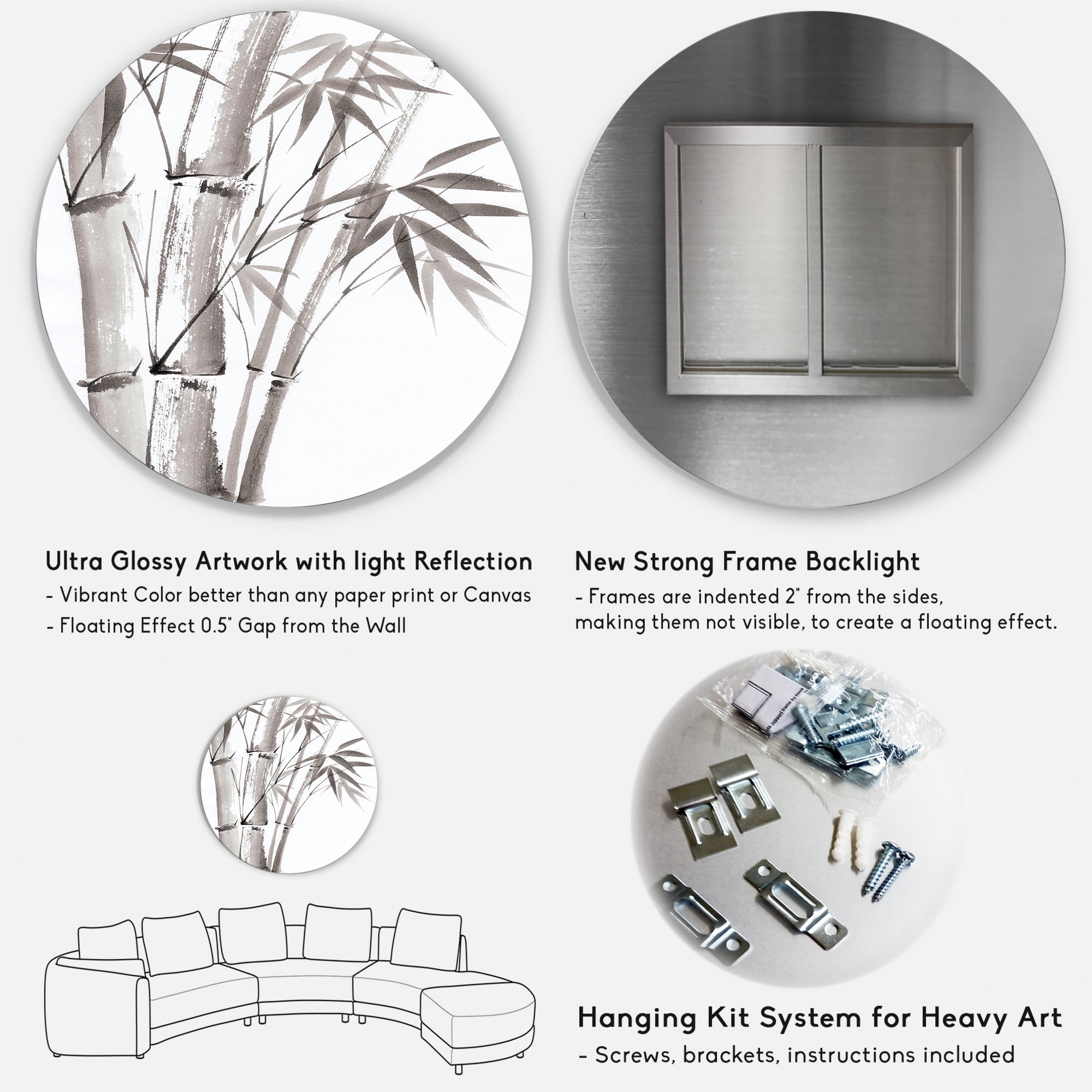 Designart 'Palm Bamboo Detail On White III' Traditional Circle Metal Wall Art 36x36 - Disc of 36