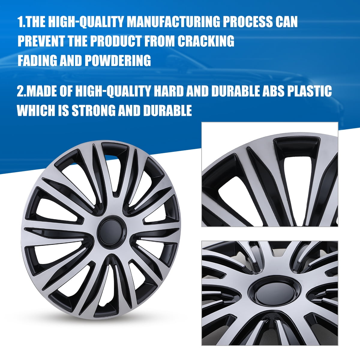 4Pcs/Set 17" Silver & Black Hubcaps/Wheel Covers for Most Cars,Set of 4 Snap on Car Truck SUV Hub Cap,ABS Material