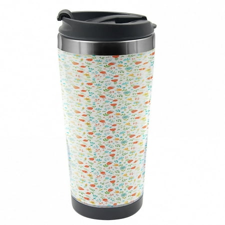 

Floral Travel Mug Lily of Valley and Berry Steel Thermal Cup 16 oz by Ambesonne