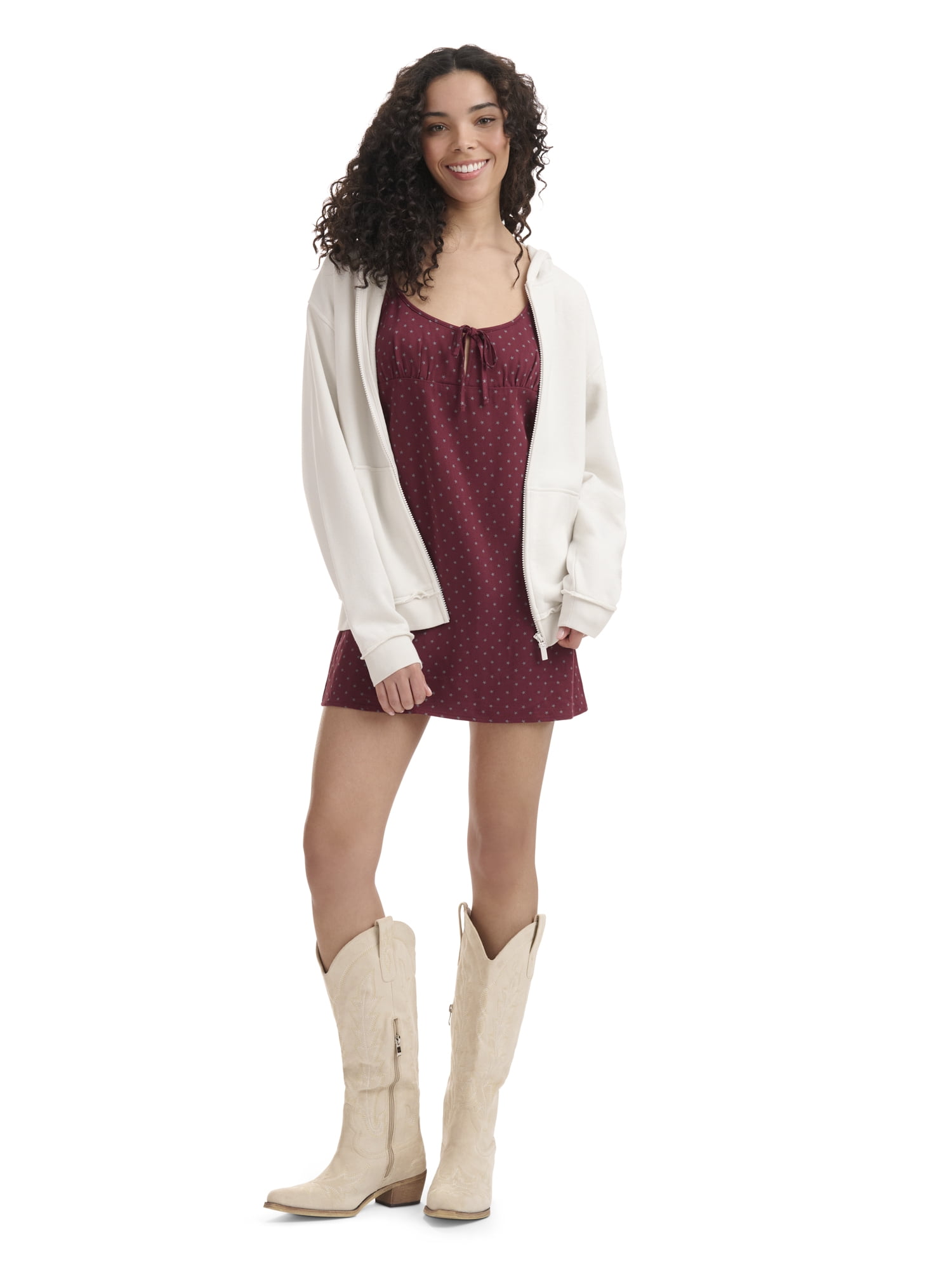 Mills by Millie Bobby Brown Women's Mineral Washed Oversized Zip-Up Hoodie Sweatshirt, Sizes XXS- XXL