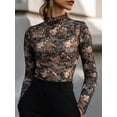 thumbnail image 6 of Women's  Floral  Top Mock Neck Long Sleeve Fitted Slim Fit Stretchy Sheer  for Fall Winter Layering Office Commute Date Night Outfits, 6 of 7