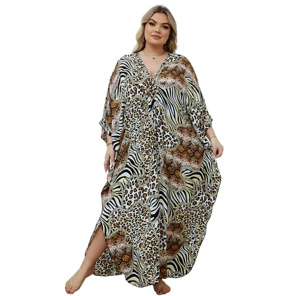 Edolynsa Plus Size Kaftan Dresses for Women Maxi Beach Dress Bathing Suit Cover up Lightweight Resort Wear Mumu Dress