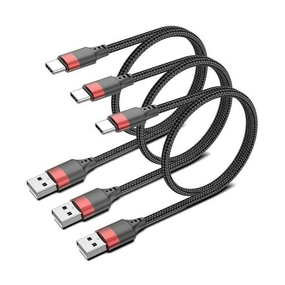 1.5ft USB C Cable, 3 Pack USB A to USB C Cable for iPhone 16 15 Nylon Braided 18 inch Short Type C Charger Cord Fast Charging for Samsung Galaxy S24 S23 S22 Note 20 10 A50 A20 Moto G LG