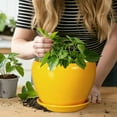 thumbnail image 5 of 10 Inch Ceramic Planter Pot, Ceramic Plant Pot for Indoor Outdoor Plants, Large Flower Pot with Drainage Hole and Saucer, Blue, 5 of 7