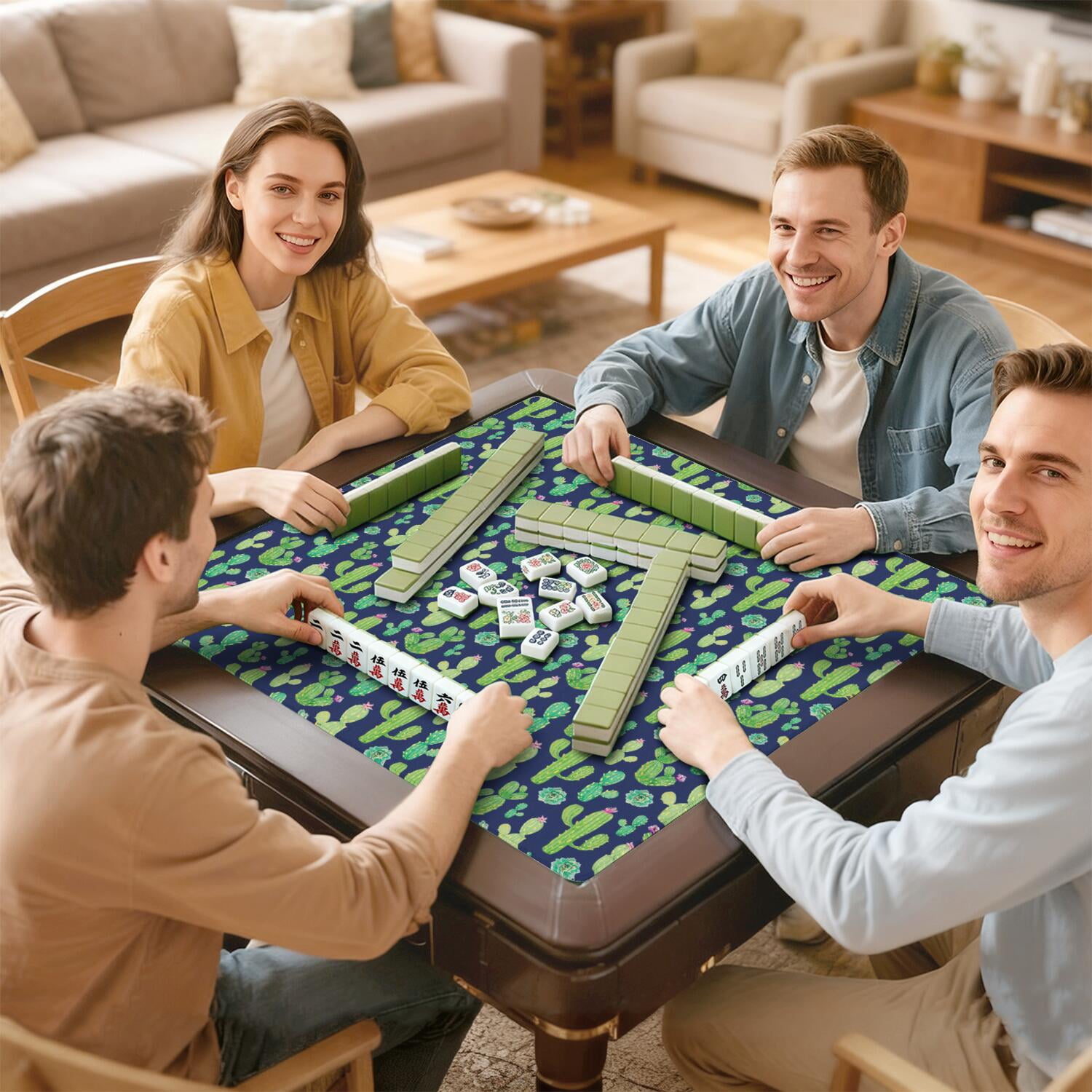 Large Square Plants Style Mahjong Mat 31.5x31.5 Inches Crafted from Durable Rubber Featuring Anti-Slip Grip Surface and Noise Dampening Technology for Multi-Game Use