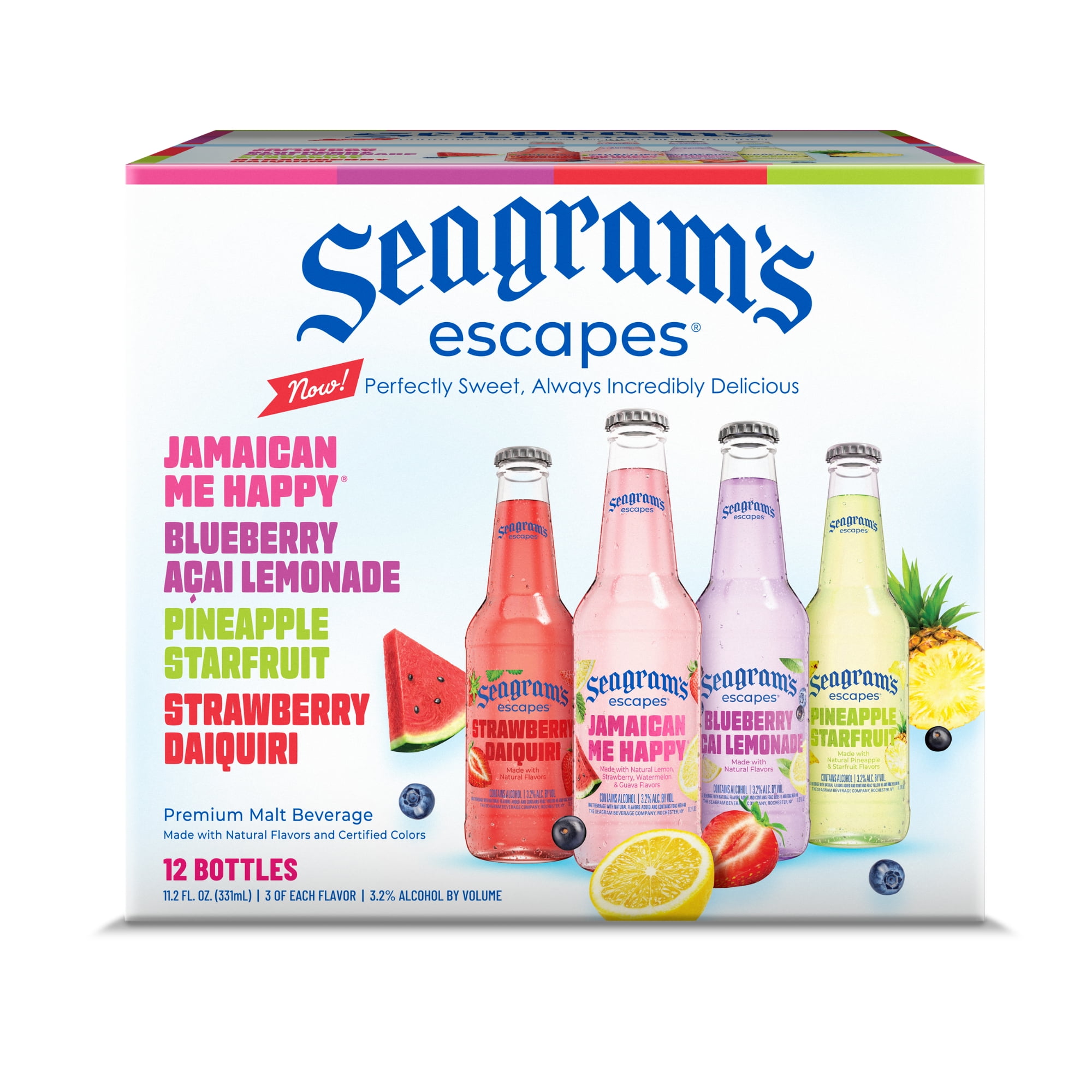 Seagram's Escapes Classic Variety Pack, Flavored Malt Beverage, 12 Pack, 11.2 fl oz Bottles 3.2% ABV