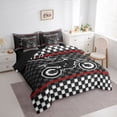 thumbnail image 3 of Feelyou Boys Motorcycle Sports Bedding Comforter Set 7pcs, Extreme Sport Atehlete Queen Bedding Sets, Black White Checkered Buffalo Reversible Queen Sheet Sets, Microfiber Bedroom Decor, 3 of 7