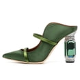thumbnail image 2 of FSJ Women Elegant Pointed Closed Toe Mules Chic Crystal Chunky High Heels Sandals Pumps Slip On Two Strap Backless Casual Dressy Shoes Size 5 Green, 2 of 4