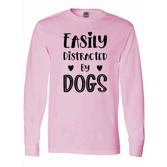 Inktastic Easily Distracted by Dogs, Hearts, Typography Long Sleeve T-Shirt