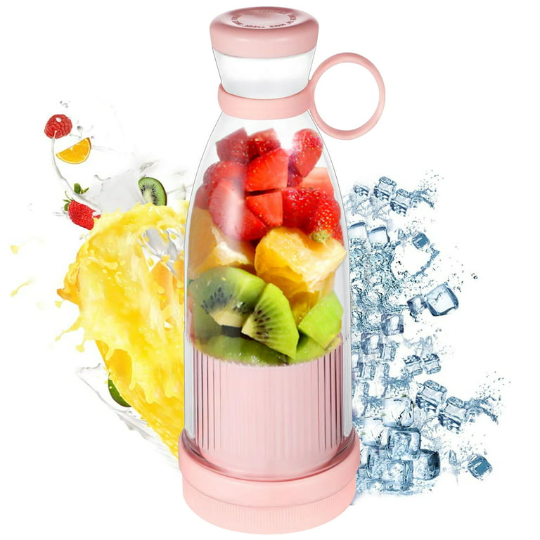 Portable Blender Cup Automatic Small Glass Juice Cup for Travel Sports  Kitchen Pink Double Cup With Cover