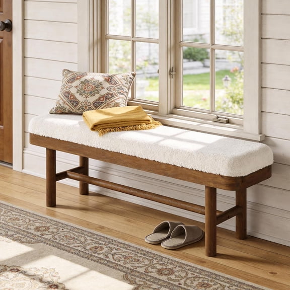 TRIBEWOOD 55-Inch Wood Entryway Bench with Removable Upholstered Cushion