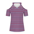 thumbnail image 4 of Lovskoo Womens Summer Tops Trendy Striped Print V-Neck Off Shoulder Casual Short Sleeved Top Shirt Purple, 4 of 6