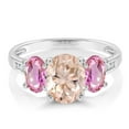 thumbnail image 2 of Gem Stone King 10K White Gold Peach Morganite Pink Sapphire and White Diamond Oval 3-Stone Engagement Ring for Women (2.10 Cttw, Gemstone October Birthstone, Size 5), 2 of 3