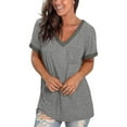 thumbnail image 2 of XCHQRTI V Neck Pocket Top Shirt Women Casual Loose Short Sleeves Tshirt Tops, 2 of 5